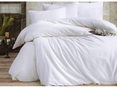 Постельное белье с простыней на резинке (160х200х30 см) Venica Mascuse - Beyaz (Turkey), евро комплект